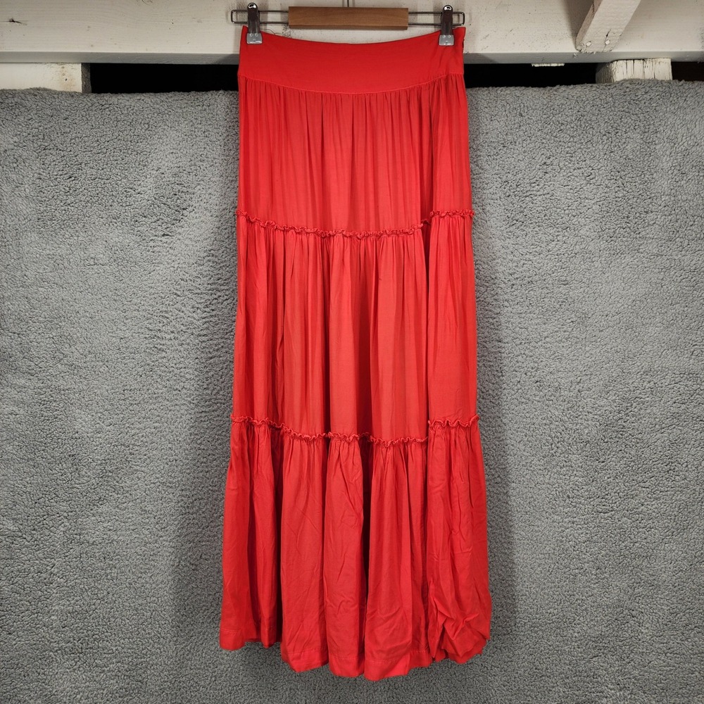 Vineyard Vines Red Viscose Tiered‎ Ruffle Maxi Skirt Womens Size 0 Boho Coastal